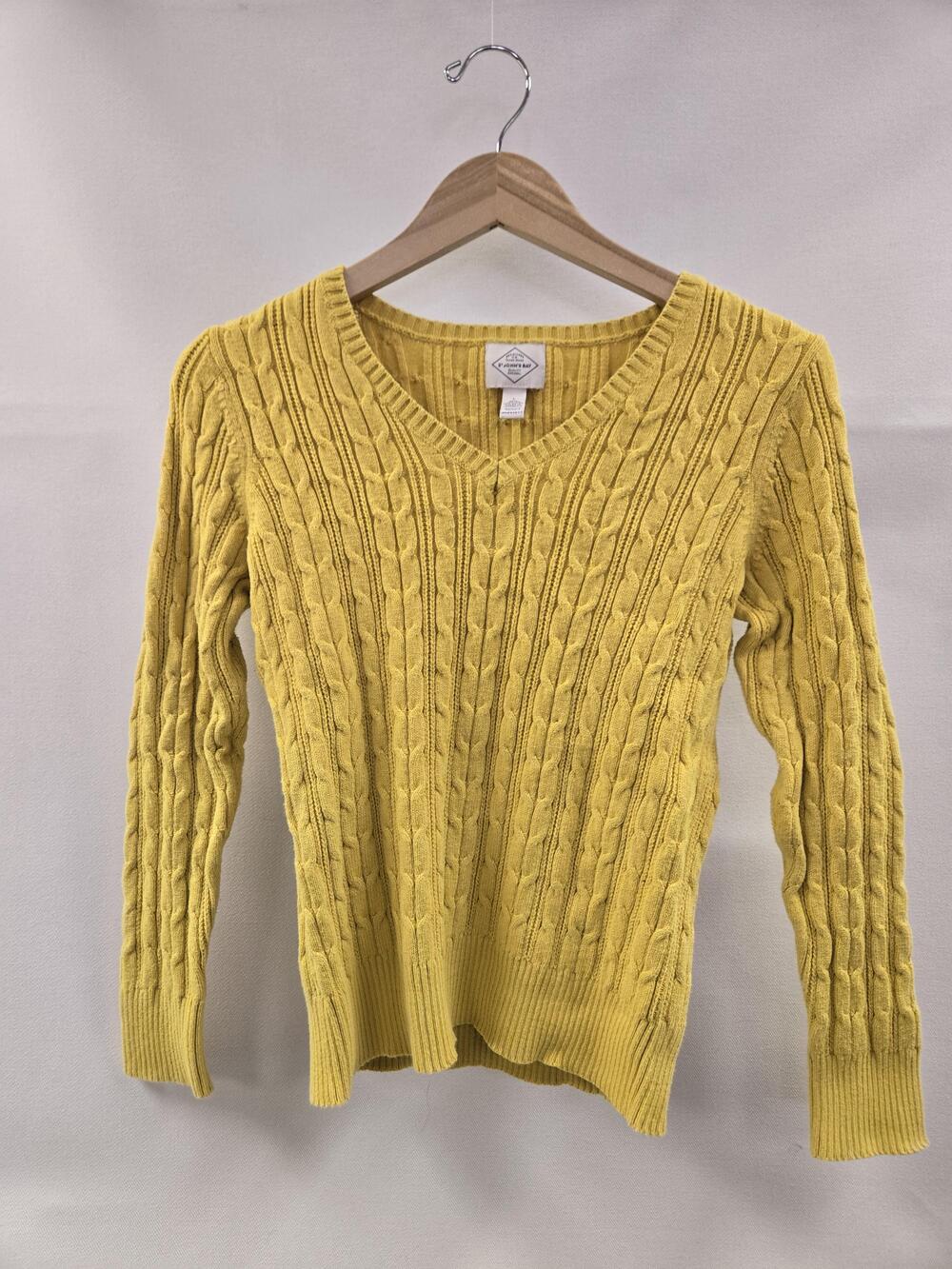 St. John's Bay Sweater Womens Large Yellow Cable Knit V Neck Pullover Cotton